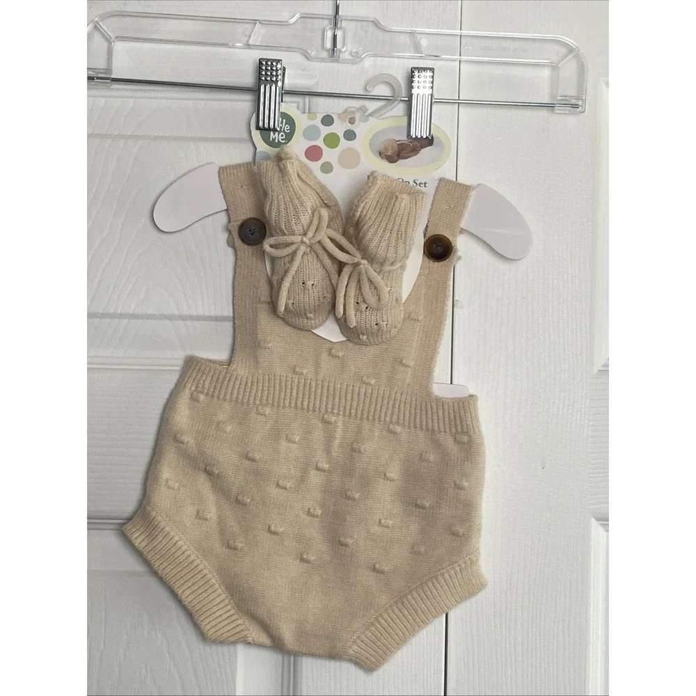 Little Me Photo Op Tan Knit 0-6mo Jumper And Shoes Set New Swiss‎ Dot
